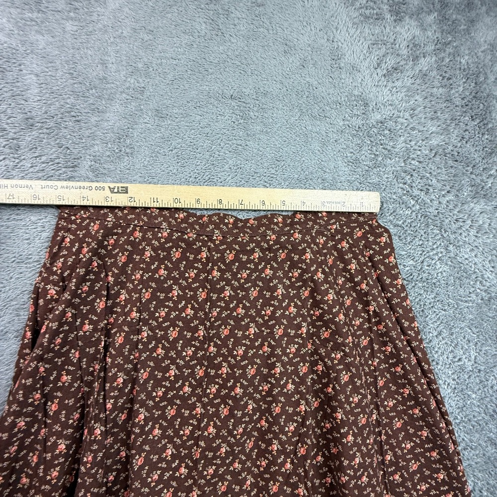 Vintage A-Line Skirt Women 30 Waist Brown Floral Excellent 70s Cotton Midi Rose - Picture 4 of 6